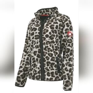 Leopard-Print Teddy Zip Jacket in Black & Cream